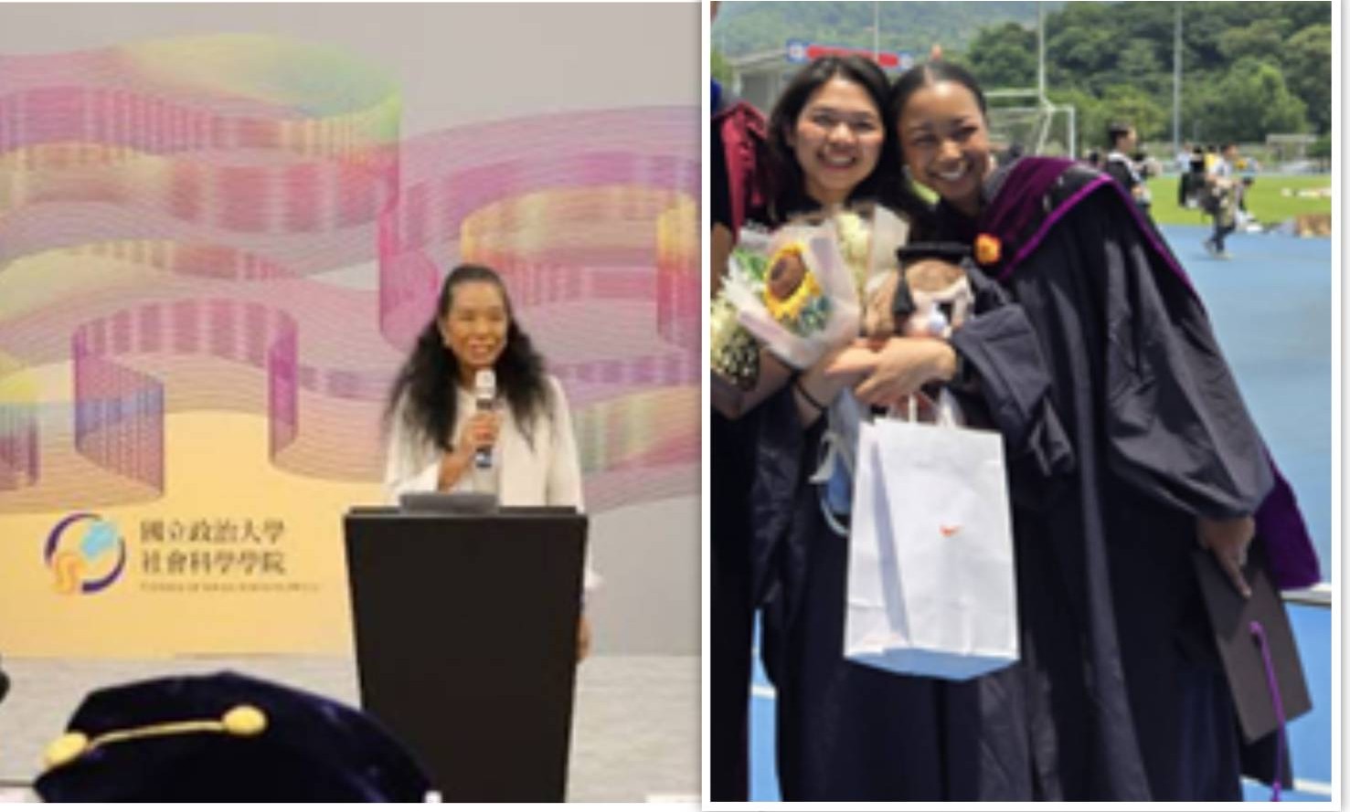 (Left) Katharine Bostick delivered a speech on behalf of the graduates’ parents. (Right) Two IMAS female students with military training: Ja Seng Hkawn, who previously served in the Kachin Independenc